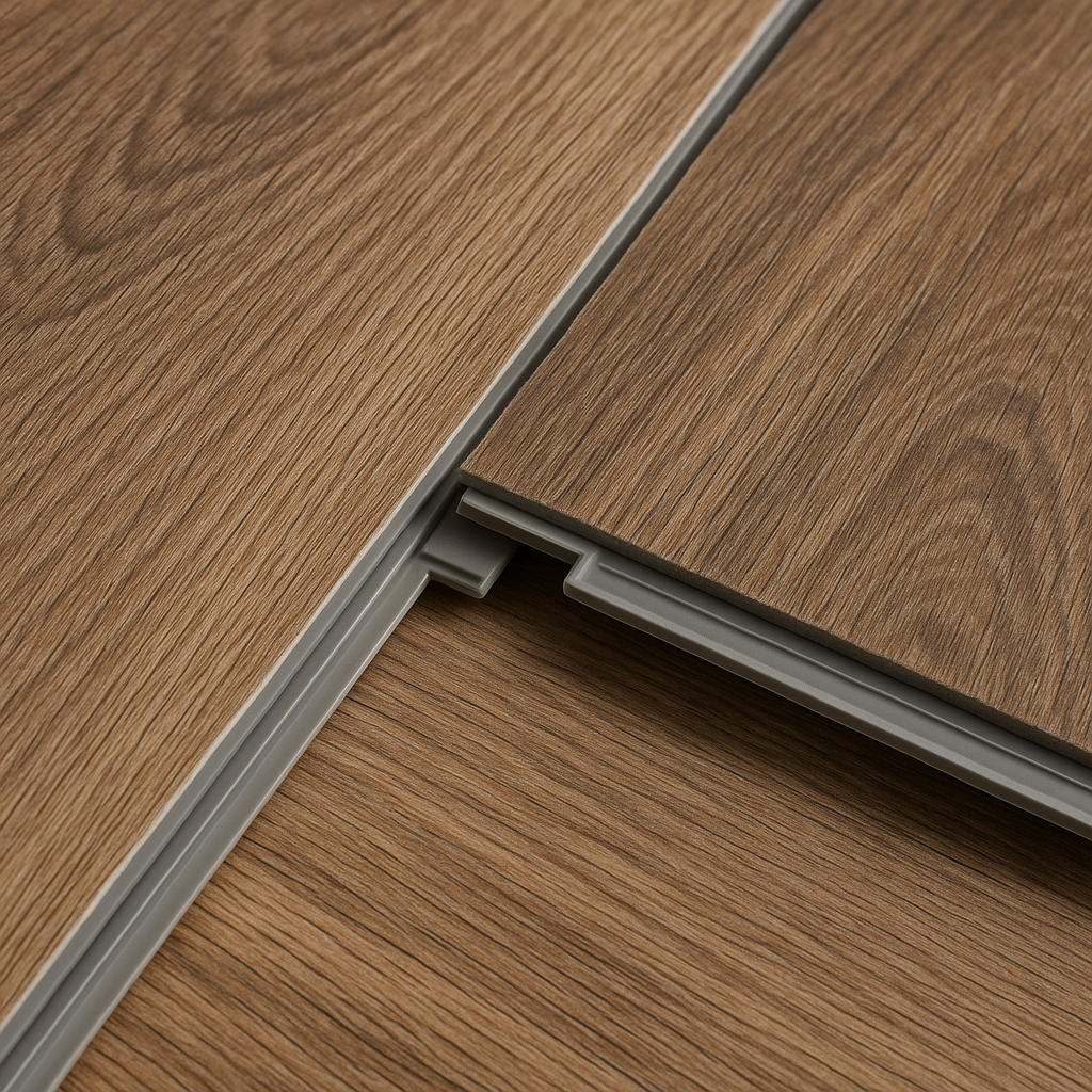Rigid PVC vloer close-up met kliksysteem
